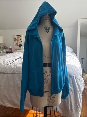 SKIMS Teal Hooded Zip-Up Bomber Jacket